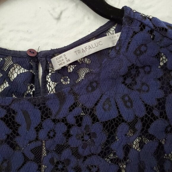 Zara Navy Lace Crop long sleeve peplum top - Picture 5 of 8